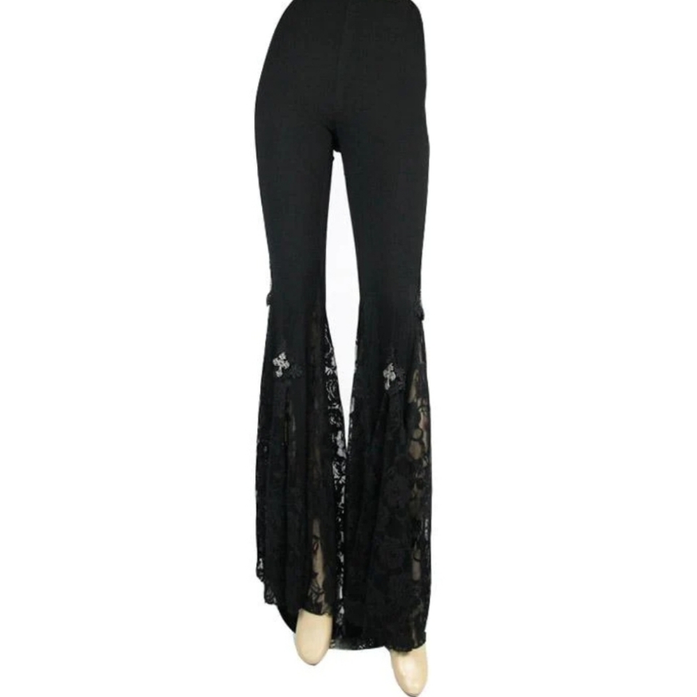 X:S Fashion Lace Leggings Black Flare Women's sz Large Silver Cross down Black
